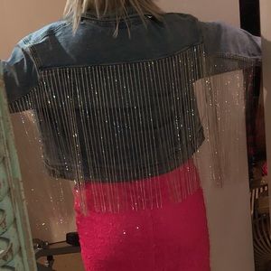 Azalea Wang Rhinestone Fringe Denim Jacket